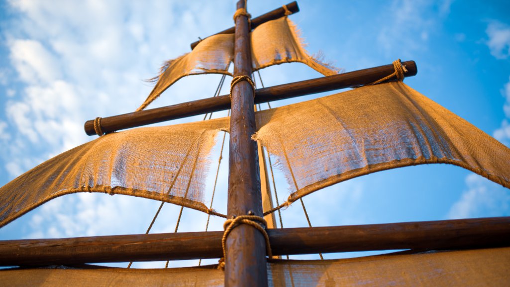 Old sails on a tall ship.