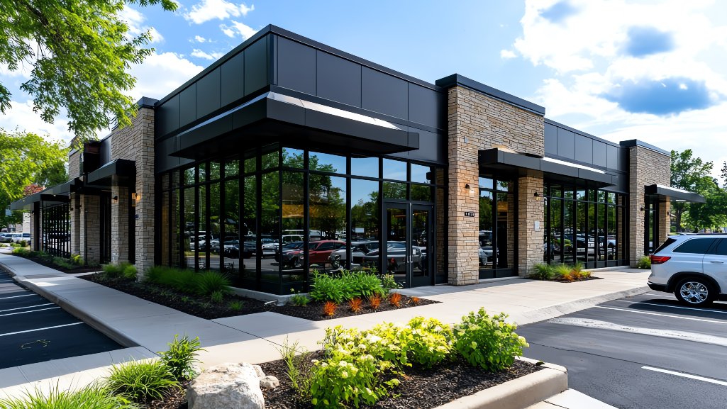 Outside view of a high end commercial business complex financed with a PDCU commercial loan.