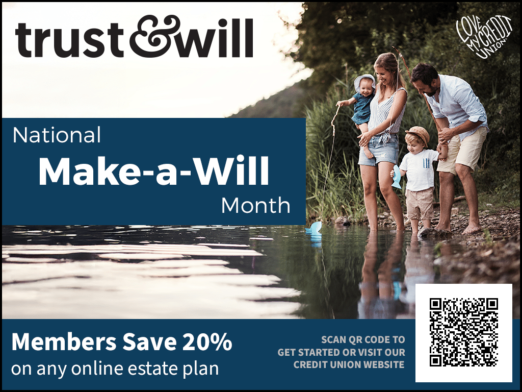 Trust & Will: Make-A-Will Month ad with QR code.