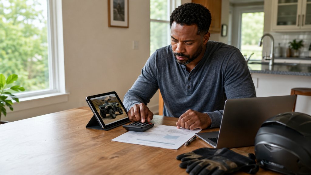 Buyer using an ATV loan calculator to plan an affordable purchase.