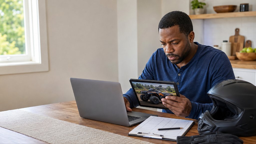 Buyer using ATV loan pre-approval to plan a shopping budget.