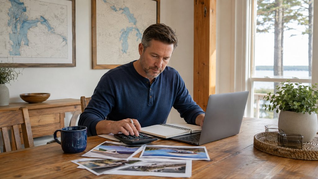 Buyer using a boat loan pre-approval budget to compare boat costs.