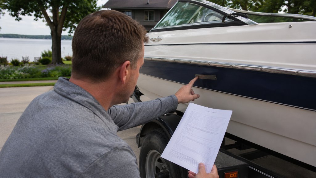 Buyer verifying a hull identification number for private seller boat financing.
