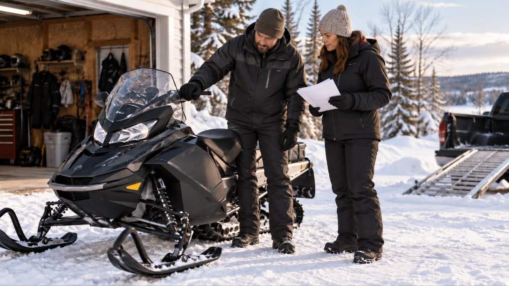 Snowmobile buyer in Michigan reviewing their snowmobile financing options with a private seller.