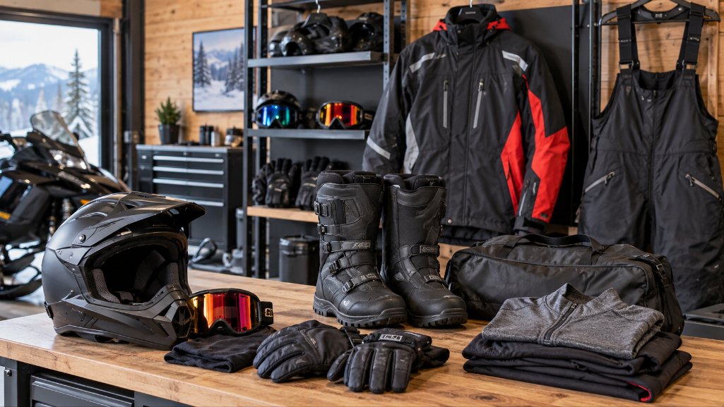 Snowmobile gear for sale at a dealership in Michigan whose monthly payments can be compared by using a snowmobile loan calculator.