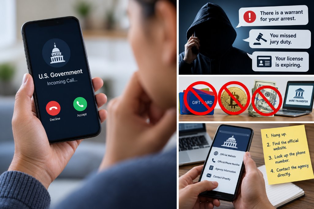 Government impersonation scams can be avoided by hanging up and independently verifying the government agency.